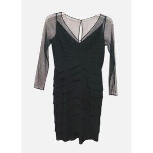 Adrianna Papell Dress Womens 8 Tiered Ruffle Sheer Illusion Keyhole Party Formal
